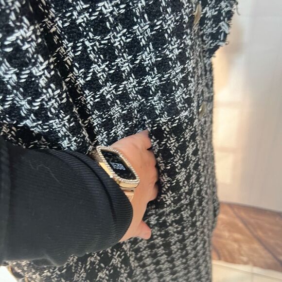 Alya Franchesca Black White Long Lightweight Tweed Coat Size Medium - Picture 7 of 14